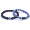 Strand Beaded Strengen 2 Stks/set Koppels Sieraden Klassieke Afstand Armband Voor Mannen Zwarte Lava Armbanden Bijpassende Yin Yang Persoonlijkheid