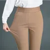 Pantaloni taglie forti da donna Primavera e autunno Pantaloni dritti elasticizzati in vita Stretch High Thin Nylon Cotton 220325