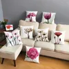 Kudde/dekorativ kudde dekor transparent blommakudde för soffan plysch kast cover colorful rosa växt blommor hem kudde 45 4