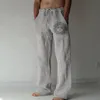 Mens Casual Pants sweatpants Sun Flower Print Full Length Pants Pocket Drawstring Linen Trousers Men 220621