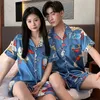 Jeune Amant Pyjamas Faux Soie Femmes À Manches Courtes D'été Homme Pyjama Lâche Hommes Couple Pijama Ensemble Doux Vêtements De Nuit Chemise 220421