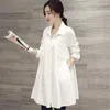 Women's Blouses & Shirts Plus Size Maternity Long Sleeve Tops Pregnancy Clothing Casual Blouse Solid Color Loose White Shirt P147