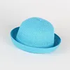 Toptan bebek hasır şapka düz renkli çocuklar karakter dekorasyon bebek güneş şapkaları kız erkek kova kapağı çocuk plaj panama kapakları 220714