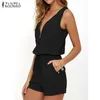 Barboteuses de plage d'été combinaison pour femmes fermeture éclair sur le devant sans manches body Sexy combishort coupe ajustée salopette solide S-XL W220427