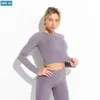 Joga Zestaw damskich Racksuit Workout Kobiety Odzież Odzież Odzież Fitness Crop Top Długim Rękawem Wysokiej Talii Legginsy Garnitur Sportowy 220330