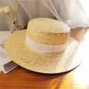 Berets Summer Female Natural S Wheat Straw Boater Fedora Top Flat Hat Women Beach Brim Cap RAFFIA Sun For Jazz Panama3218077