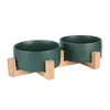 Ceramic Elevated Raised Cat Bowl with Wood Stand No Spill Pet Food Water Feeder Cats Small Dogs Supplies 400ml850ml Y200917179C