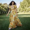 Party Dresses Spring Princess Dress Square Collar Sunflower Printed Bubble Sleeve Holiday Maxi Ruffled Long Prom