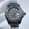 Homens assiste 40mm de discagem cinza luminosa de glass de vidro Ásia 2813 movimento automático PVD Black Steel Strap Watchwatch