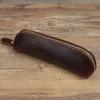 Cowhide Pen Bag Handgjorda män Kvinnor Retro Storage Pen Case With Zipper 1222616