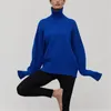 Women's Sweaters Women's Autumn Winter Sweater Women Solid Blue Turtleneck Loose Knitted Pullovers Oversize Casual Long Sleeve Jumper