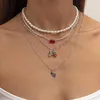 Pendanthalsband 5st/Set Pearl Rice Diamond Bead Fruit Halsband för kvinnor Girls Fashion Jewets Gifts Simple In StylePendant