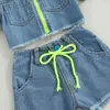 Citgeett Summer Kids Girls Denim Outfit Giacca a maniche corte Pantaloncini e camicia Set di abbigliamento casual quotidiano J220711