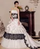 Gotisk svartvit bollklänning bröllopsklänningar stropplös ärmlös lång brud klänning ruched kjol vintage korsett brudklänningar 2022 spets och satin vestidos de novia