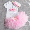 Conjuntos de ropa Ropa para niña bebé 1er cumpleaños Torta Smash Trajes Mameluco infantil Falda tutú Gorro de flores Trajes nacidos Ropa