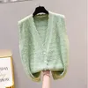 2022 Maglione senza maniche lavorato a maglia con scollo a V ondulato Gilet corto Cappotto primaverile allentato Top Gilet Lady Top Panno per donna ragazza Verde