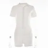 Polo -Kragen Overalls Frauen Mode Sommer Kurzarm Sexy Bodycon weibliche lässige BodySuit v Hals Frauen Spielanzug