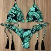 Swimsuit Sexy Floral Print Bikinis Striped Patchwork Women Bandage Bikini Set Swimwear Brazilian Beachwear Bathing Suit 220408