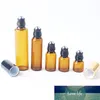 10Pcs 1ml 2ml 3ml 5ml 10ml Amber Thin Glass Roll on Bottle Sample Test Essential Oil Perfume Vials with Black Roller Metal Ball