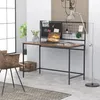 Computer desk meubels met mesh 46.5 inch studie schrijftafel voor thuiskantoor, moderne eenvoudige stijl, zwart metalen frame, rustiek bruin