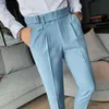 Brytyjski styl jesienne solidne spodnie wysokiej talii mężczyźni Mężczyźni Formalne spodnie Slim Fit Business Casual Suit Pants Hommes