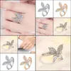 Ringas de banda Creative Fashion Dancing Butterfly Pear Shape Diamond Ring Marquise Cluster Presente de casamento Jóias DRIA DE DROW 2021 BDEHOME DHMRF