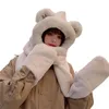 Berets 3 Piece Sets Women Winter Warm Kawaii Soft Hood Scarf Funny Pocket Hats Gloves Fashion Hooded Hat Glove Outfits
