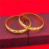 10mm Bangle Womens Bracelet Esculpido Estrela Moda 18k Ouro Amarelo Cheio Sólido Dubai Casamento Mulheres Bangle Vintage Jóias Dia 60mm