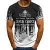 Hombres Jesucristo Cruz Impresión de manga corta Casual All Match Fashion T Shirt Cuello redondo de gran tamaño XXS 4XL 220623