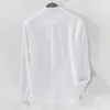 Camisa de outono streetwear masculina camisa de linho t-shirt de linho de algodão sólido manga longa camisas de botão