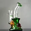 7 Inch Colourful In Stock Unique High Quality Tortoise Hookah Bubbler Bent Type Thick Glass Bong Oil Rig Smoking Water Pipes Dab Rigs with 14mm joint