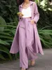 قميص Zanzea Fashion Long Sleeve 2pcs بدلات مطابقة الصيف مجموعات صلبة فضفاضة بانت مجموعات غير رسمية الساق واسعة النطاق 220812