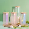 sublimação de 16 oz de vidro copo iridescente de vidro colorido pode cintilar copos com tampa de bambu reutilizável colorida holográfica de cor Beer9687018