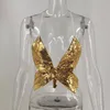 Un T-Shirt femme femmes Sequin danse du ventre Bustier Sexy papillon forme coloré paillettes sangle dos nu haut court MT4528