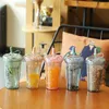 520ml Tumbler with Straws Double Layer Leakproof Milk Coffee Glitter Water Bottles