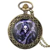 Cool Skull Pocket Watch Unisex Antique Quartz Analog Display Clock with Arabic Number 80CM Necklace Chain Retro Collectable Timepiece