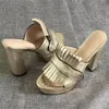 gucci Вы Donna Pelle scamosciata Tacco medio Sandali con plateau Sandali con plateau Scarpe firmate Sandali Marmont con frange ripiegate Tacco alto in vera pelle con scatola US11