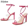 Sandaler Eilyken Summer Women Classic Hollow High Heels Sandals Designer Clip Toe Cross Bundet Lace Up Kvinna Bröllopsfestskor 220318