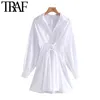 TRAF Mulheres moda com cordão amarrado Mini vestido vintage de manga longa com zíper vestidos femininos vestidos 210319