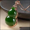 Pendant Necklaces Jade Jasper Gourd Necklace Retro Unique Ancient Gold Craft Charm Womens Sier Jewelry Vintage For Women Carshop2006 Dhxwo