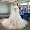 Robe De Mariée Élégante A-ligne Sans Bretelles À Manches Longues Or Applique Balayage Train Organza Dentelle Sur Mesure Perle Vestidos De Novia Image Réelle