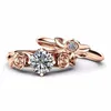 Wedding Rings Modyle 2022 Fashion Silver Color and Rose Gold Flower Ring Set voor vrouw CZ Stone Drop Rita22