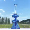 10 Inches Hookah Glass Bong Twin Chambers Blue Dabber Rig Recycler Pipes Water Bongs Smoke Pipe 14mm Female Joint