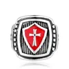 Ze Stali Nierdzewnej Pierścień Złoty Antyczne Męskie Żołnierze Knights Templar Regalia Sword Shield Cross Ring Honor Z Czerwoną Kamienną Biżuterią Emalią