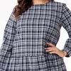 Vestidos de talla grande Mujeres sueltas midi 5xl o cuello negro a cuadros manga larga estilo árabe gran robplus vintage