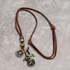 Metal Bike pendant Necklace Retro Bronze bicycle Necklace Leather Chain women men hip hop fashion jewelry