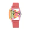 Wristwatches Colorful Wood Watch Creative Triangle Shape Dial Hour Clock Women Quartz Leather Bracelet Unique Women's Wrist Reloj MujWri