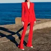 Pantalon deux pièces pour femmes QUALITY Fashion 2022 Designer Blazer Suit Set Women's Single Button Red Flare SuitWomen's