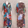 Otoño bohemio estampado con cinturón largo Kimono túnica Vintage ropa de talla grande para mujeres Batwing manga Maxi vestidos A997 220510