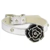 Luxury Diamante Flower Bling Dog Collar Lead Soft Leather Adjustable Puppy Cat Collar Harness